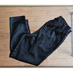 ZARA Women's Size M Black Wide Waistband Satin Trim Flowing Tapered Pants